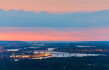 Obraz premium Panoramic cityscape. Aerial view from eastern Kyiv . Ukraine.