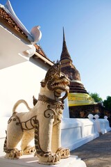 Lion statues decorated in Traphang Thong Temple, Sukhothai Province