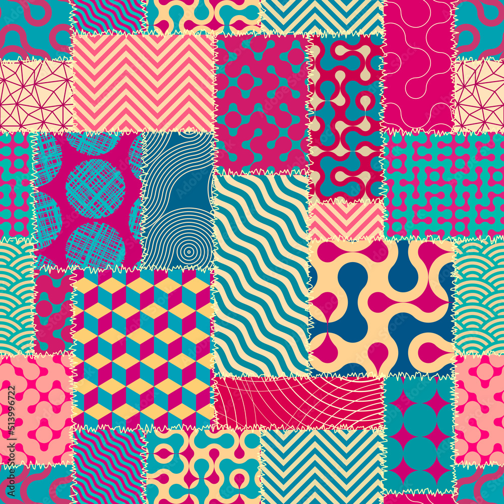 Poster Patchwork textile pattern. Seamless quilting design background.