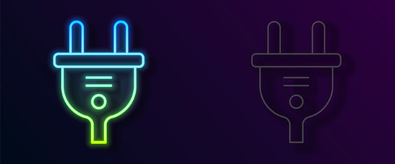 Glowing neon line Electric plug icon isolated on black background. Concept of connection and disconnection of the electricity. Vector