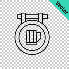 Black line Street signboard with glass of beer icon isolated on transparent background. Suitable for advertisements bar, cafe, pub, restaurant. Vector