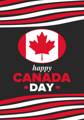 Happy Canada Day. National holiday, celebrated annual in July 1. Canadian flag. Maple leaf. Patriotic symbol and elements. Poster, card, banner and background. Vector illustration