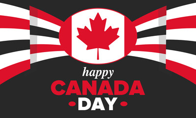 Happy Canada Day. National holiday, celebrated annual in July 1. Canadian flag. Maple leaf. Patriotic symbol and elements. Poster, card, banner and background. Vector illustration