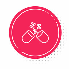White line Sleeping pill icon isolated on white background. Red circle button. Vector