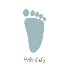 Cute Nursery Vector Art. Ligh tBlue Little Baby Foot Isolated on a White Background. Hello Baby. Baby Shower Vector Illustration.