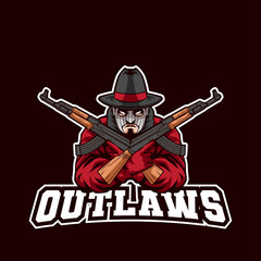Outlaws With Gun Mascot Logo