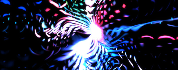 Light particle trails. Light explosion star with glowing particles and lines. Beautiful moving abstract rays background.