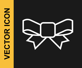 White line Gift bow icon isolated on black background. Vector