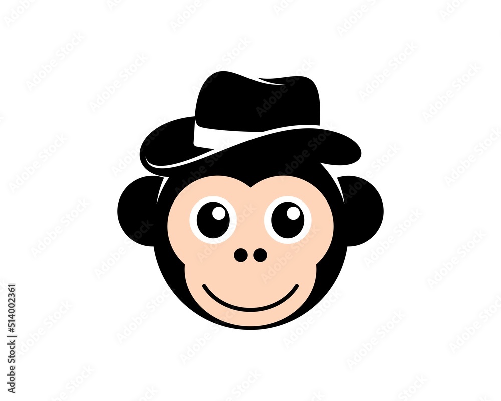 Poster cute monkey face with hat on the top