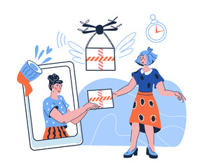 Delivery of purchases from the online store, flat vector illustration isolated on white background. Logistic, shipping and delivery service.