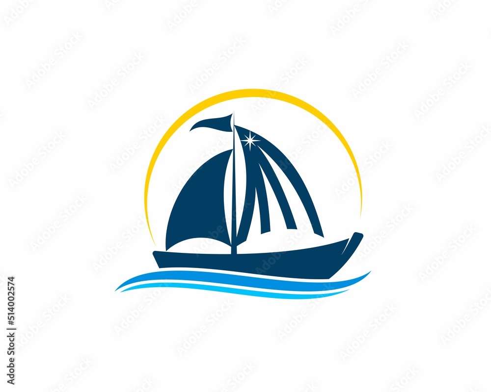 Wall mural sailing boat with rising curve and star logo