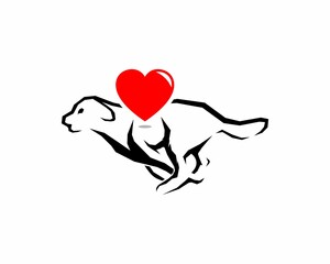Running dog with love vector logo