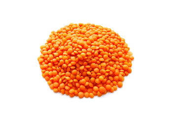 A pile of red lentil isolated on white background