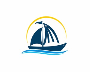 Sailing boat with rising curve and star logo