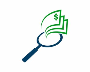 Dollar out on the magnifying glasses logo design