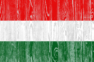 Flag of Hungary on washed wooden background