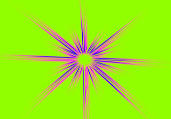 Abstract radial blur zoom surface in blue and pink tones on an acid green background. Bright acidic background with radial, diverging, converging lines .