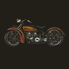 Fototapeta na wymiar Original vector illustration in vintage style. American motorcycle custom made. T-shirt Design