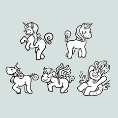 Cute unicorn outline black and white illustration 6