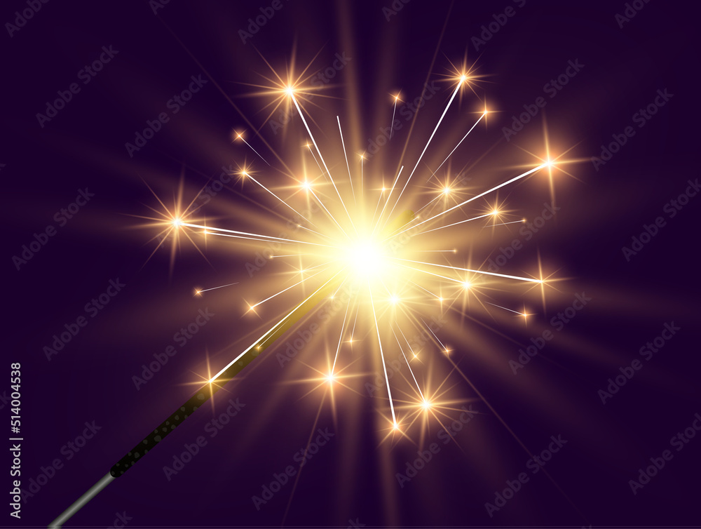 Wall mural Vector illustration of sparklers on a transparent background.	