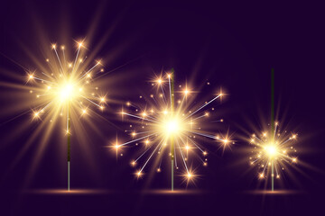 Vector illustration of sparklers on a transparent background.	