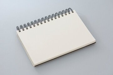 Spiral blank notebook on the gray background.