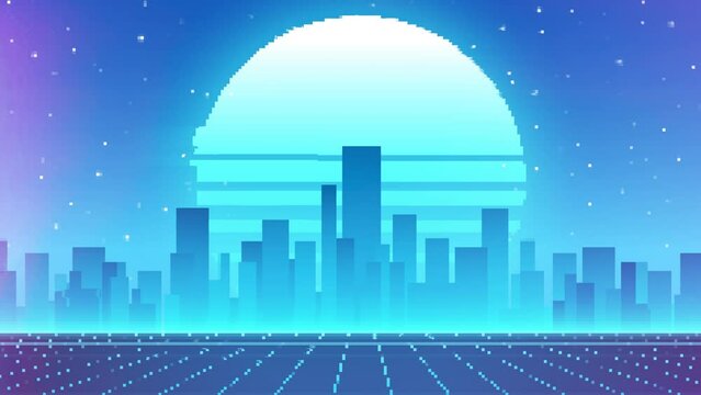 Synthwave retro background - city