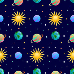 Obraz na płótnie Canvas Space Planet Vector Seamless Pattern