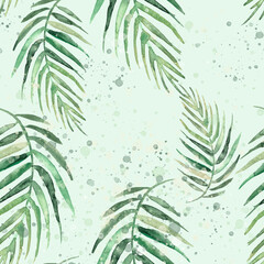  watercolor background from  tropical leaves, palm leaf, floral pattern. Bright Rapport for Paper, Textile, Wallpaper, design. Tropical leaves watercolor. Exotic tropical palm tree. Art pattern