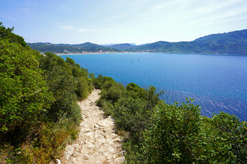 Trail to Porto Timoni beach in Corfu, a paradise place with beach and crystalline water in Corfu Island, Greece, Europe