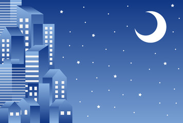 背景素材_シンプルなビル街_グラデーション_夜空