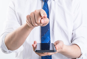 Men in formal suits play with their phones with their hands