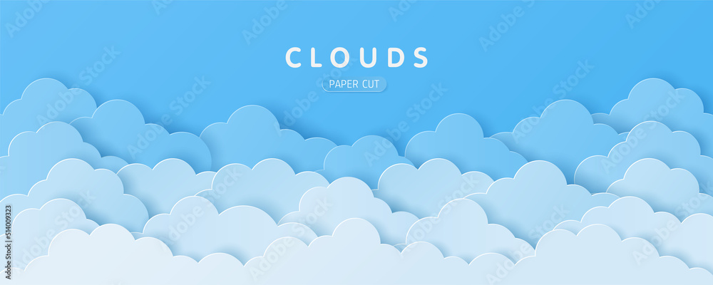 Canvas Prints paper craft art style of clouds on blue sky background with copy space for your text. vector illustr