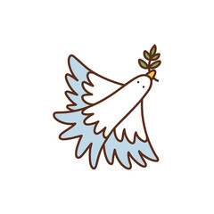 Bird of peace dove. Isolated vector illustration in flat style. White pigeon. World peace. Love symbol.