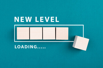 Loading bar with the words new level, education and business concept, progress in a game, step up...