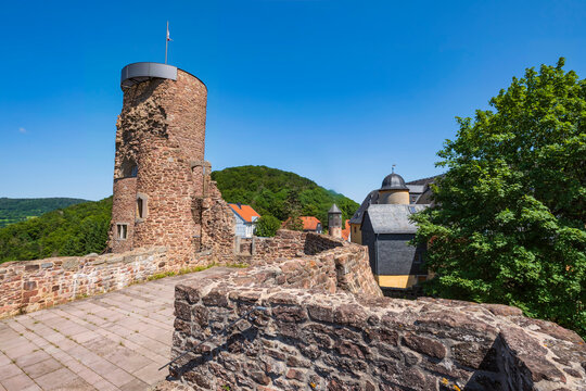 View of part of the Schwarzenfels castle ruins in the Main-Kinzig district in Hesse/Germany