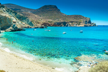 Fototapeta premium Folegandros, Greece, 12 June 2022: The amazing Agali beach