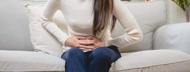 woman have stomach pain from menstruation.