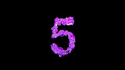 number 5 made of pink lux gem stones or symbol on black, isolated - object 3D rendering