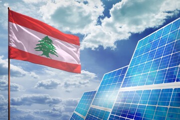 Lebanon solar energy, alternative energy industrial concept with flag industrial illustration - fight with global climate changing, 3D illustration