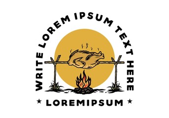Grilling chicken over bonfire illustration design