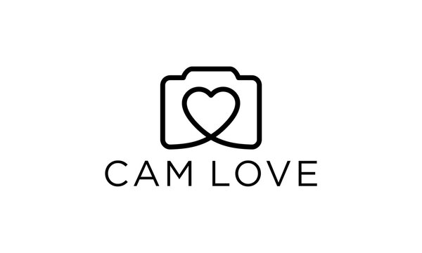 love and camera photo logo design. simple elegant vector icon illustration.