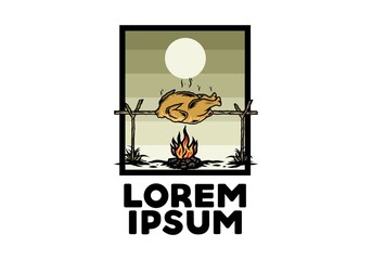 Grilling chicken over bonfire illustration design