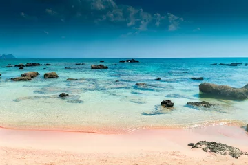 Foto auf Acrylglas Elafonissi Strand, Kreta, Griekenland Erstaunlicher rosa Sandstrand mit kristallklarem Wasser am Strand von Elafonissi, Kreta, Griechenland