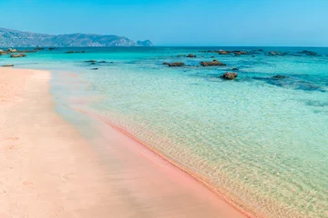 Photo sur Plexiglas  Plage d'Elafonissi, Crète, Grèce Incroyable plage de sable rose aux eaux cristallines sur la plage d& 39 Elafonissi, Crète, Grèce
