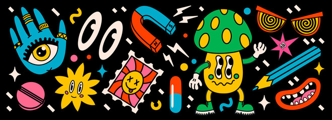 Cartoon vector Comic characters. Crazy cartoons Abstract vector collection in trendy retro comic style