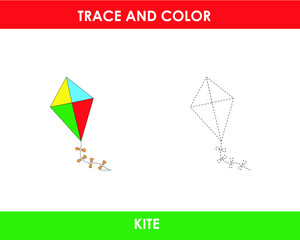 Hand drew kite outline illustration trace and color