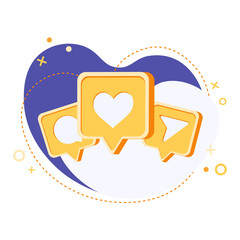 Heart and message icon in speech bubble. Notification icon. Social network flat vector illustration. Symbol for website, web landing page, banner, app, flyer, business or advertising.