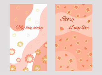 Love story abstract banner collection. Vector flat design for wedding, engagement, Valentines Day and other users.