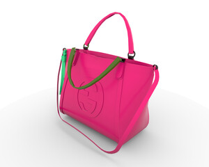 pink handbag on white background